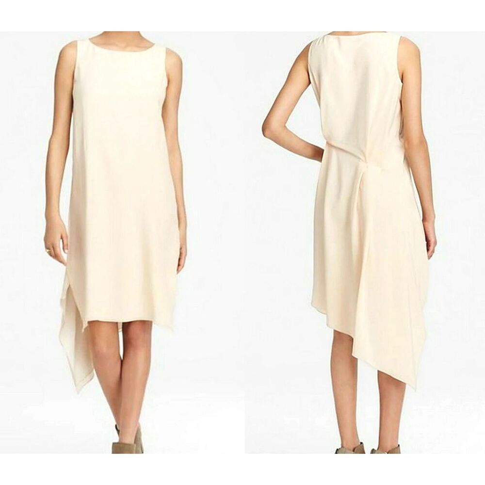 Eileen Fisher Ballet Neck Knee Length Asymmetrical Dress in Alabaster Size Large